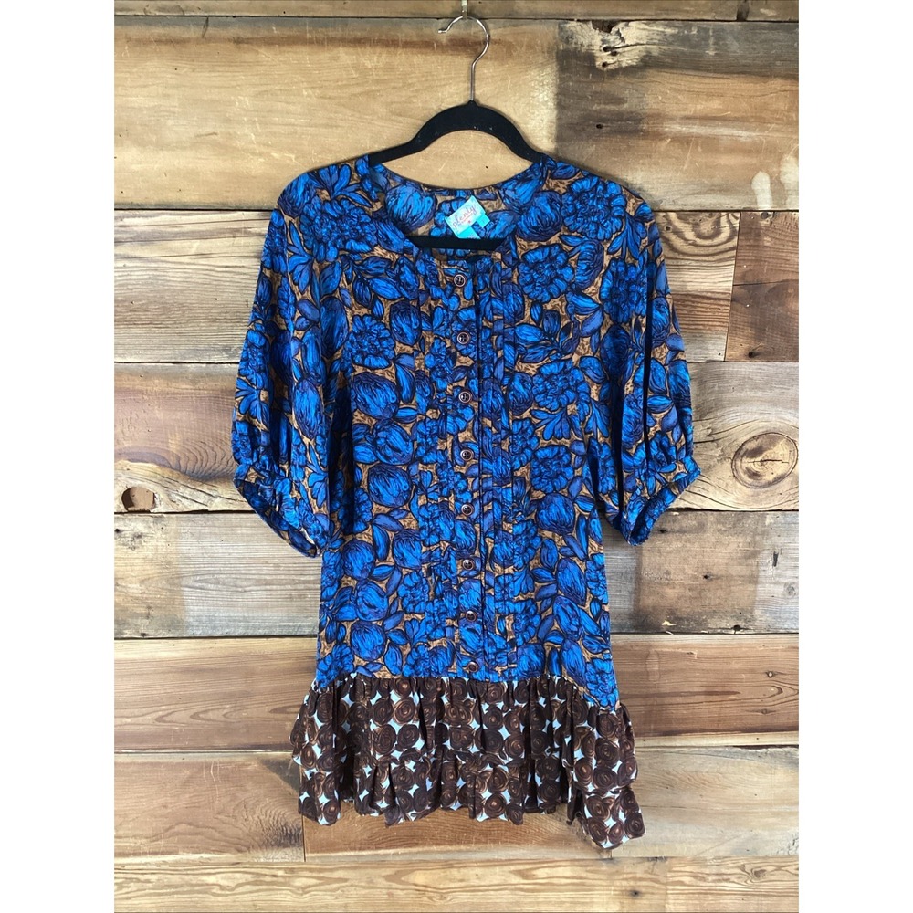 Plenty By Tracy Reese (P) Petite Puff Sleeve Ruffle Hem Mixed Floral Silk Dress